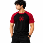 Spider Print T-Shirt With Red Arm