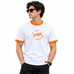 White T-Shirt With Orange Stripe On Neck and Arm