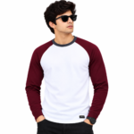 White Full Sleeve T-Shirt With Marron Arm